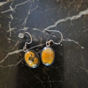 Vibrant Orange and Silver Oval Earrings